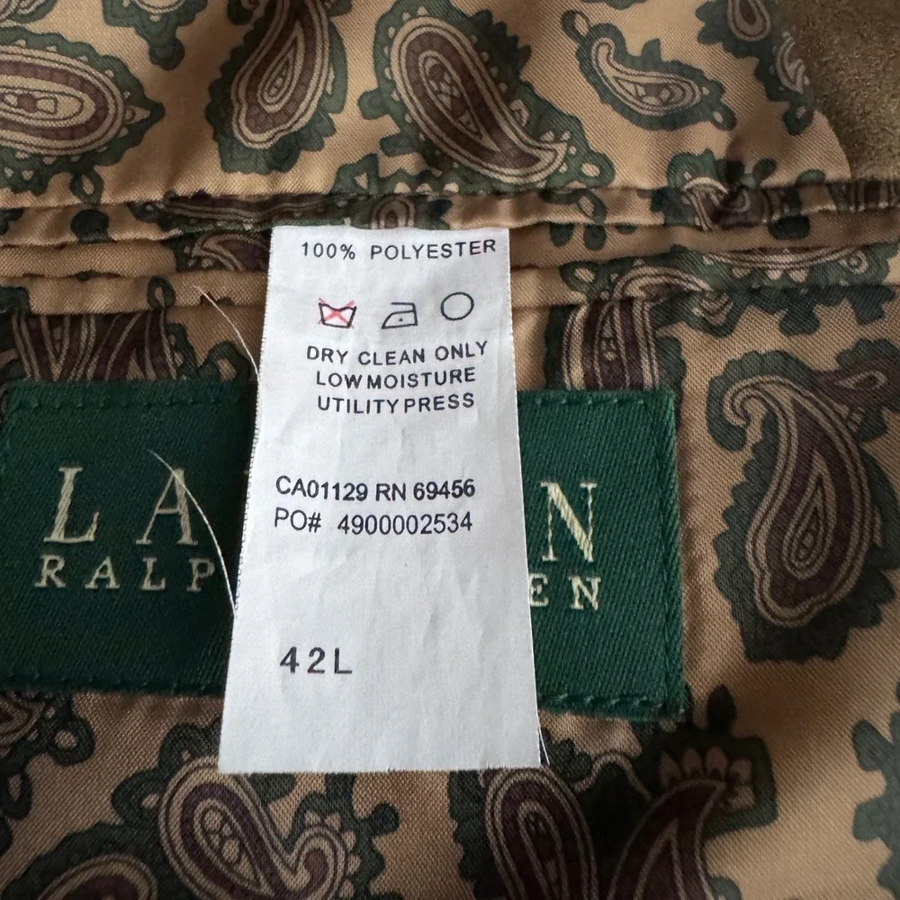 Lauren‎ Ralph Lauren Blazer Mens 42L Brown Solid Faux Suede Sport Coat 2-Button